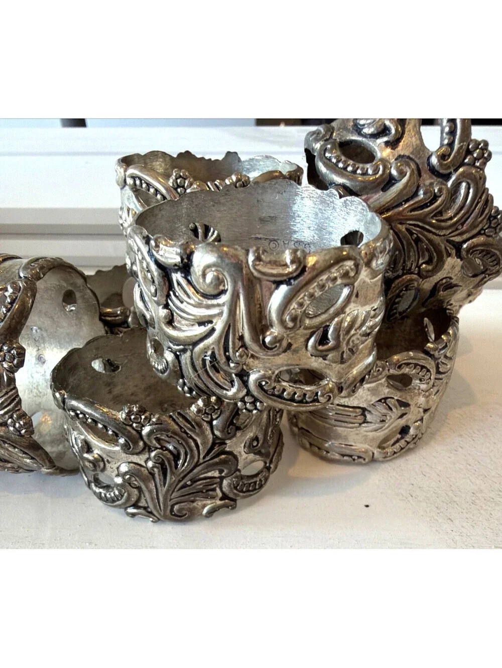 Vintage Godinger Silver Art Co Baroque Rococo Napkin Rings - Set of 10